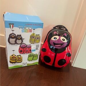 TUCCI ITALY “CUDDLE BUG” RED LADY BUG CARRY ON HARDSIDE KIDS LUGGAGE & BACKPACK